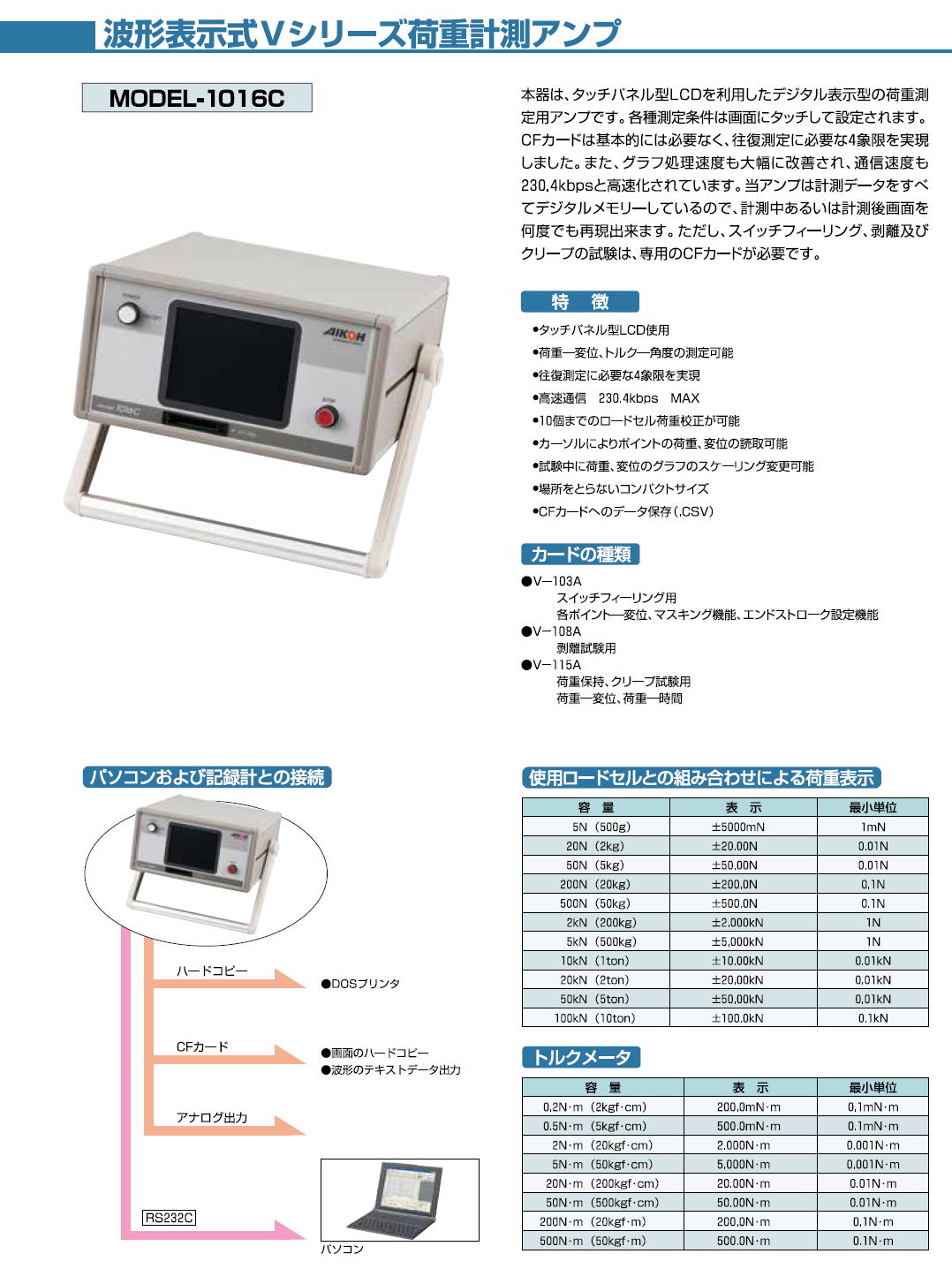 AIKOH ENGINEERRING　アイコーエンジニアリング　波形表示型Ⅴシリーズ荷重計測アンプ　MODE-1016C