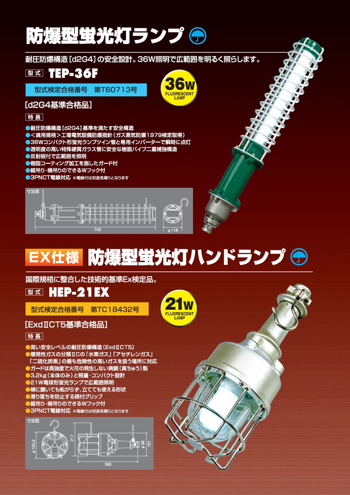 HATAYA　防爆ランプシリーズ　作業の安全を極める　爆発危険エリアの必需品です　HATAYA explosion-proof lamp series　2