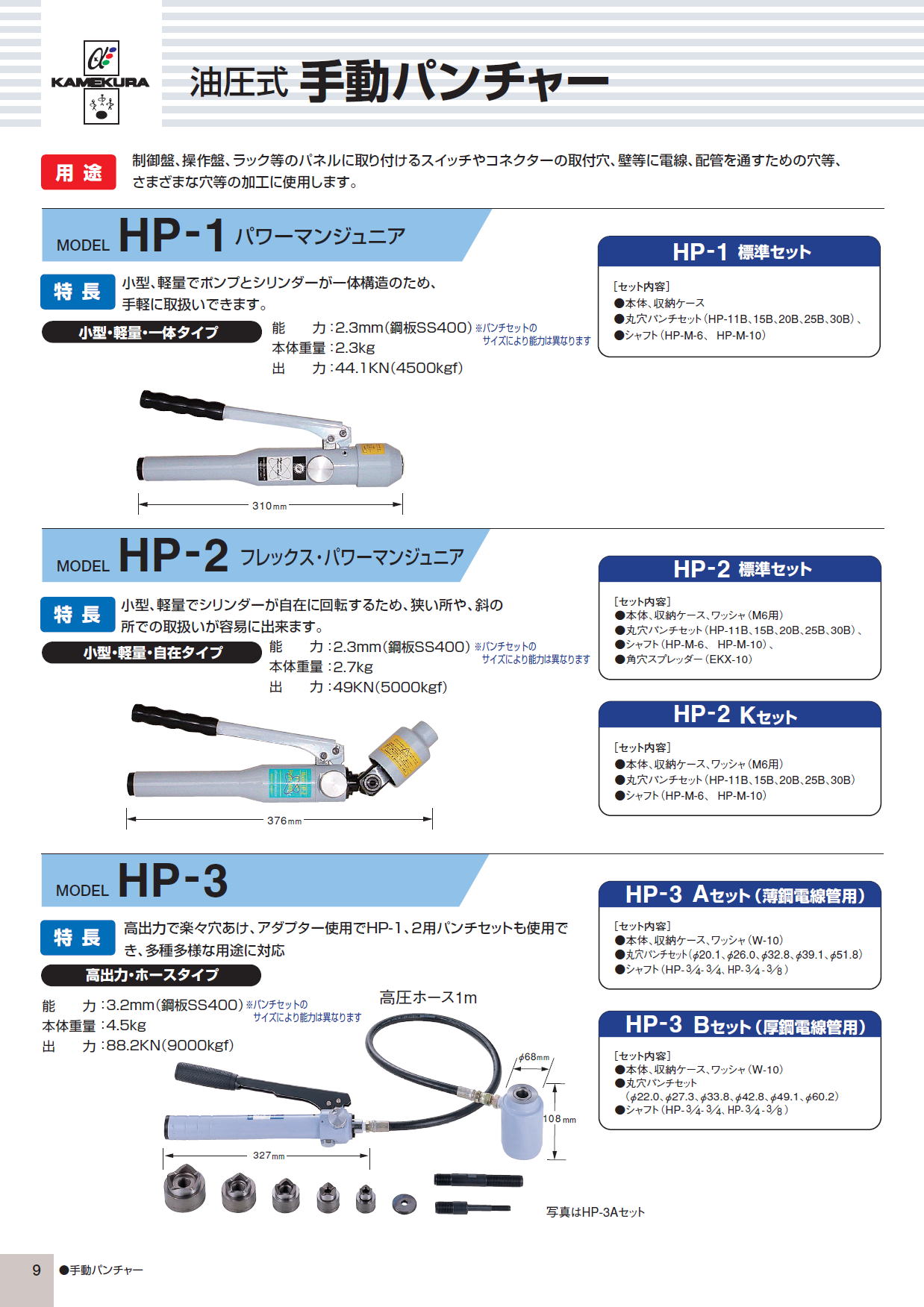 亀倉精機株式会社 油圧式 手動パンチャー HP-1 HP-2 HP-3