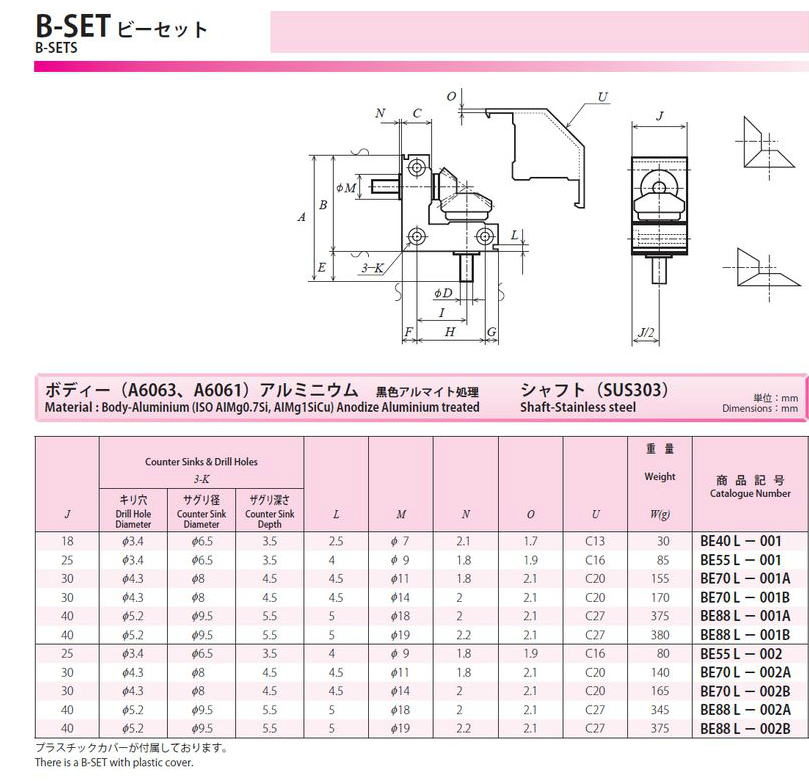 協育歯車工業株式会社　B-SET ビーセット　BE40L-001　から　BE88L-002B