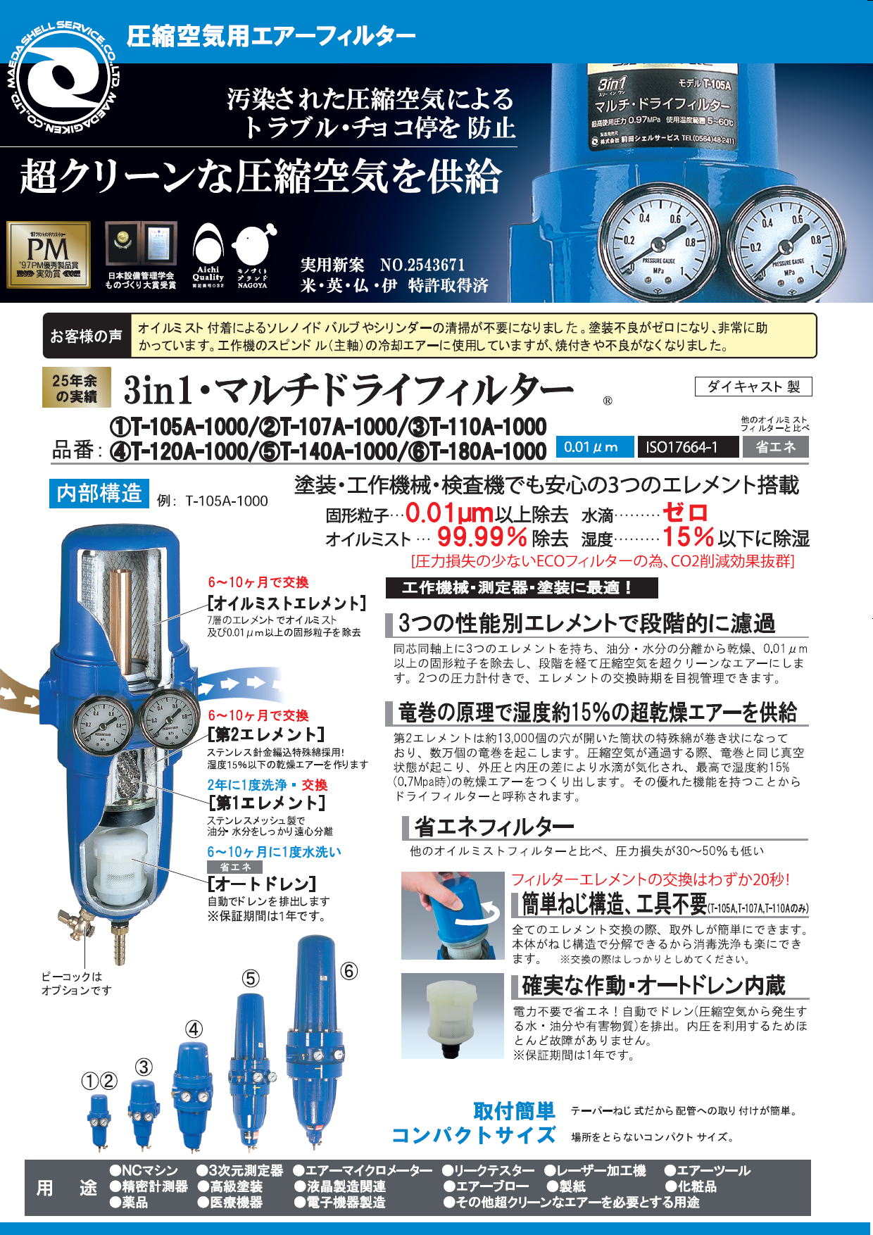 前田シェルサービス 3in1・マルチドライフィルター 圧縮空気用エアー