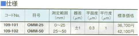 ミツトヨ 109シリーズ ミクロンマイクロメーター OMM