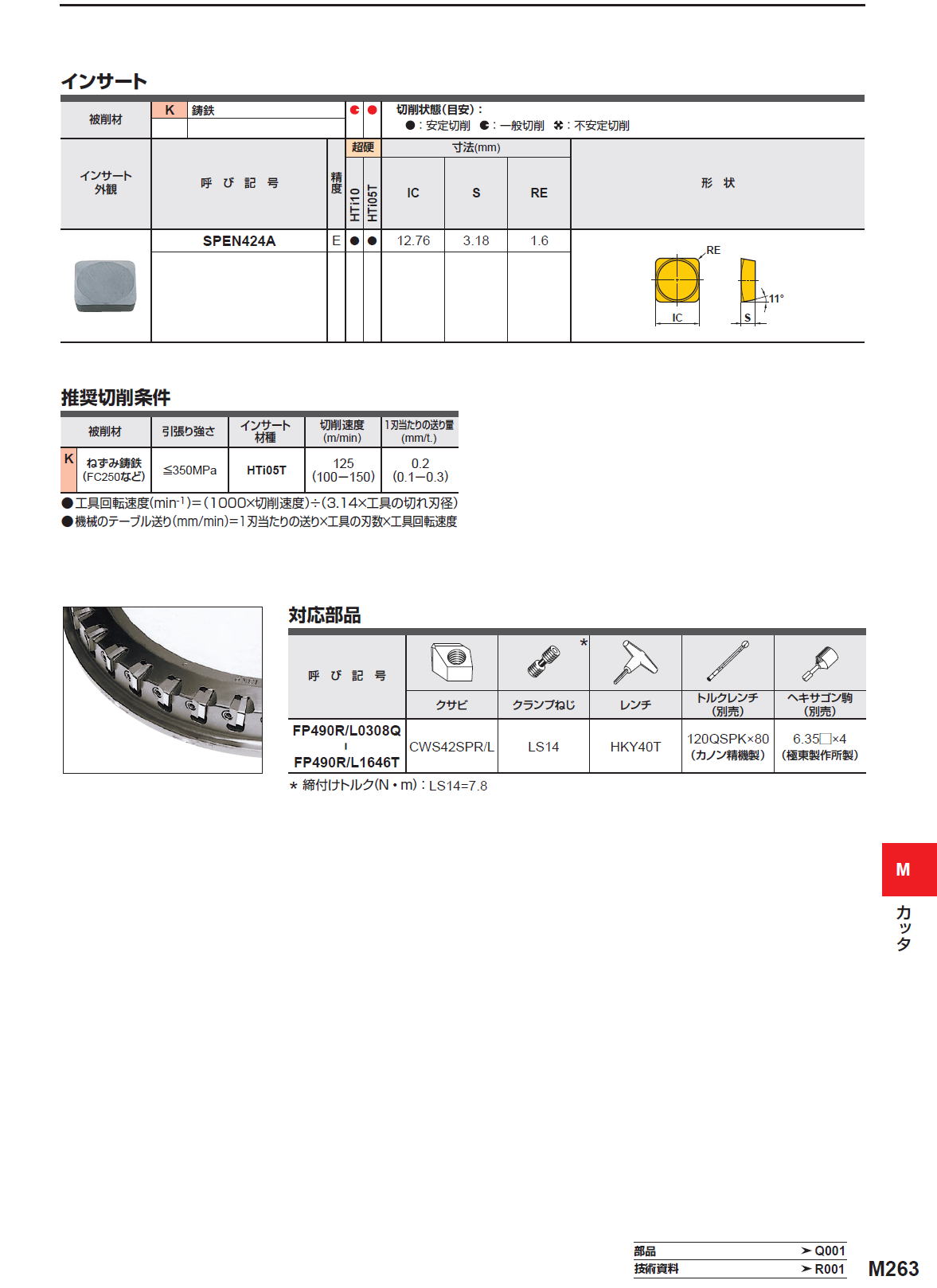 三菱マテリアル　カッタ　クイックチェンジ 鋳鉄高送り切削用 FP490