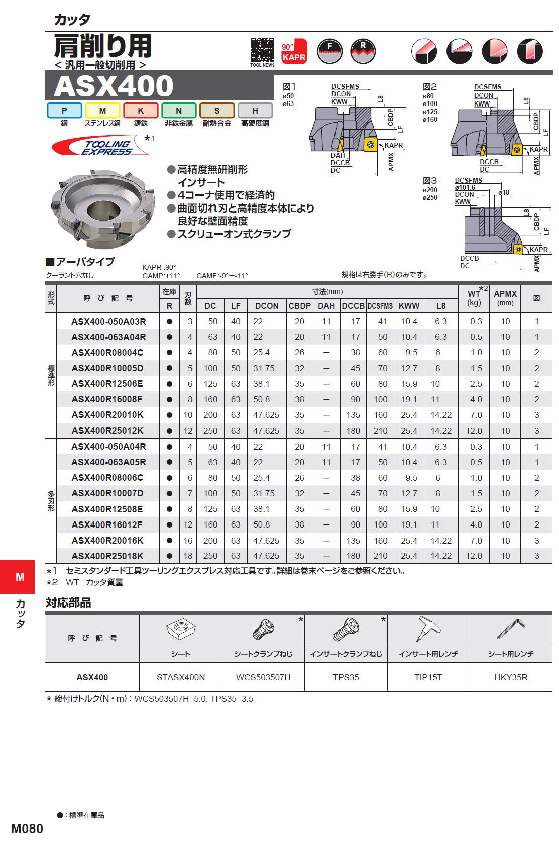 三菱マテリアル　カッタ　肩削り用　汎用一般切削用　ASX400
