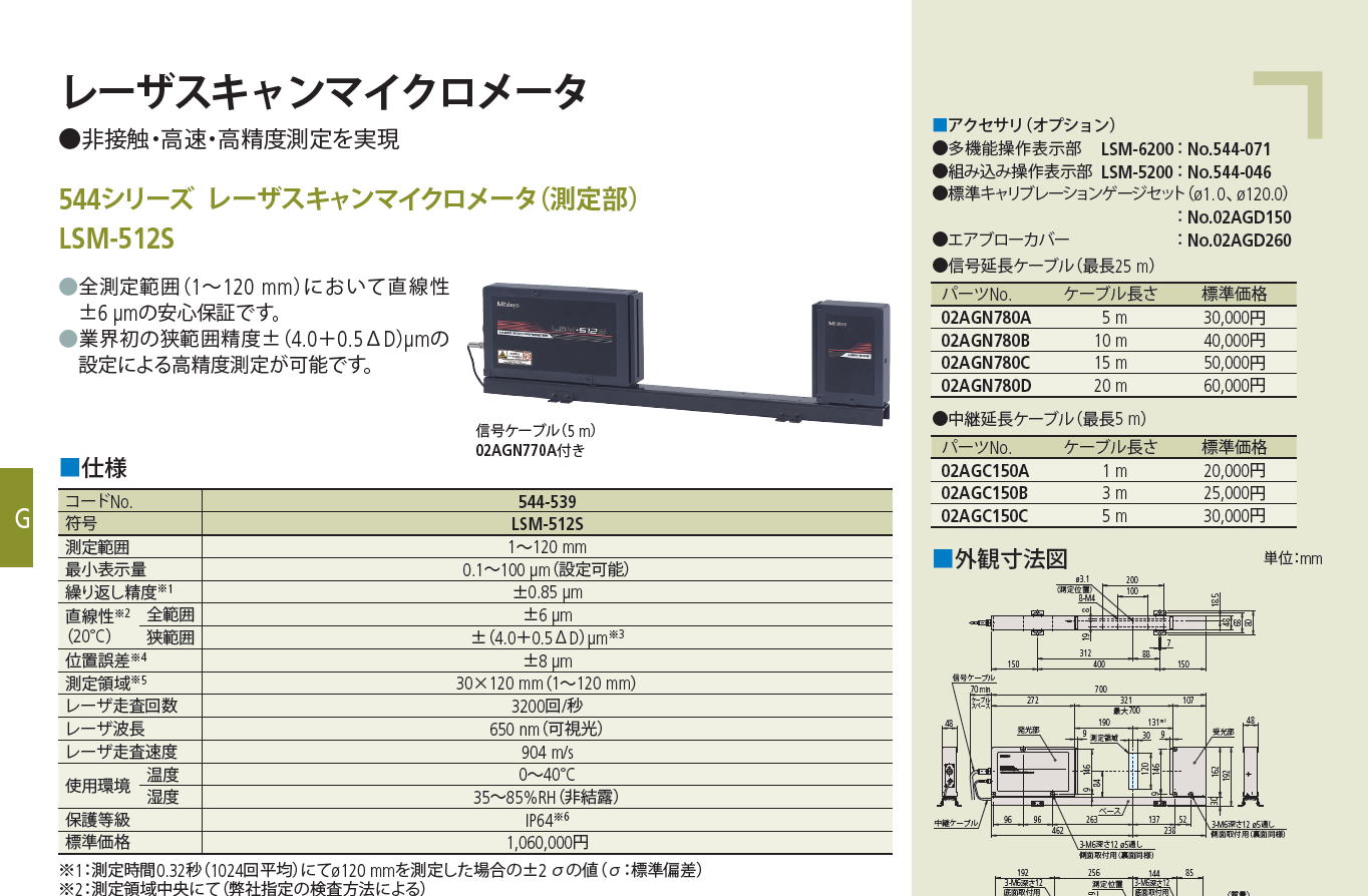 ミツトヨ　544シリーズ レーザスキャンマイクロメータ（測定部） LSM-512S　Mitutoyo 544 Series Laser Scan Micrometer (Measuring Unit) LSM-512S