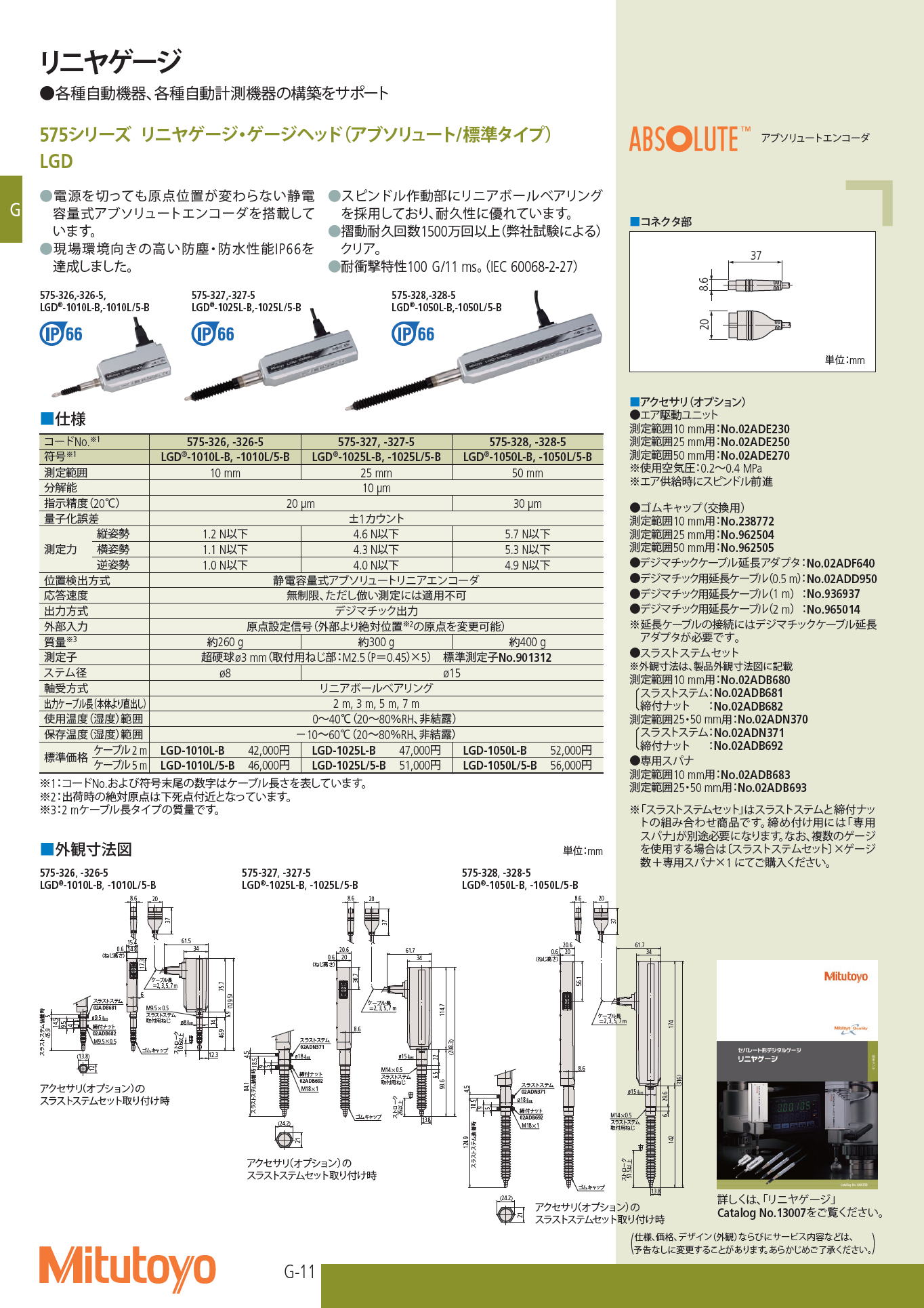 ミツトヨ　リニヤゲージ　575シリーズ リニヤゲージ・ゲージヘッド（アブソリュート/標準タイプ）LGD