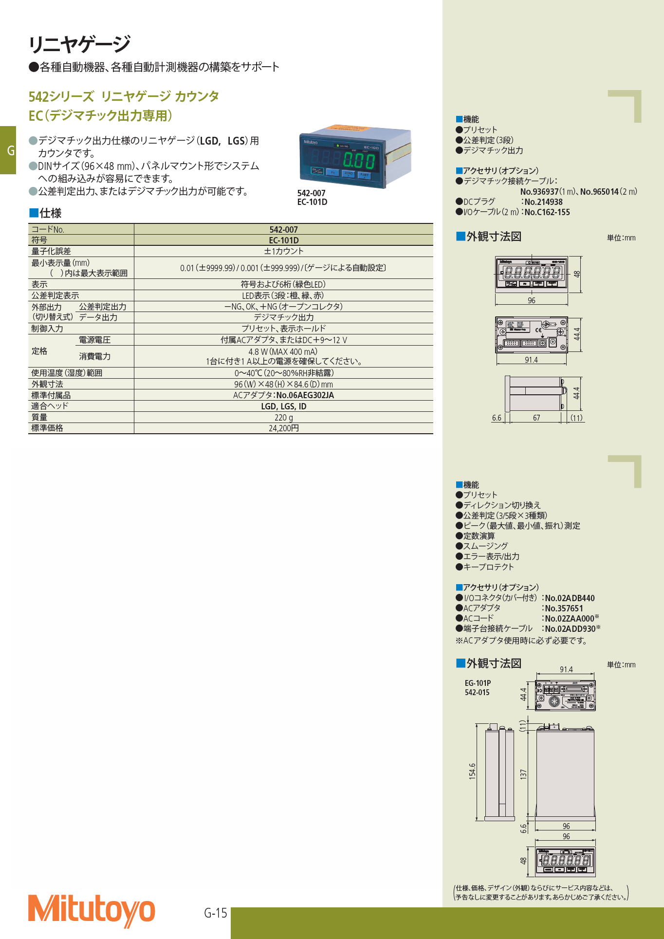 ミツトヨ　542シリーズ リニヤゲージ カウンタ　EC（デジマチック出力専用）