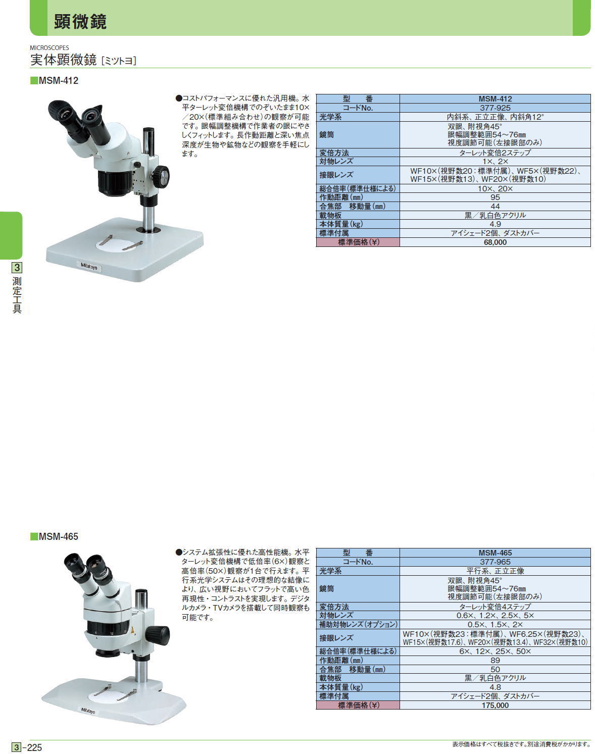 実体顕微鏡 ［ミツトヨ］ ■MSM-412 ■MSM-Z414 ■MSM-465