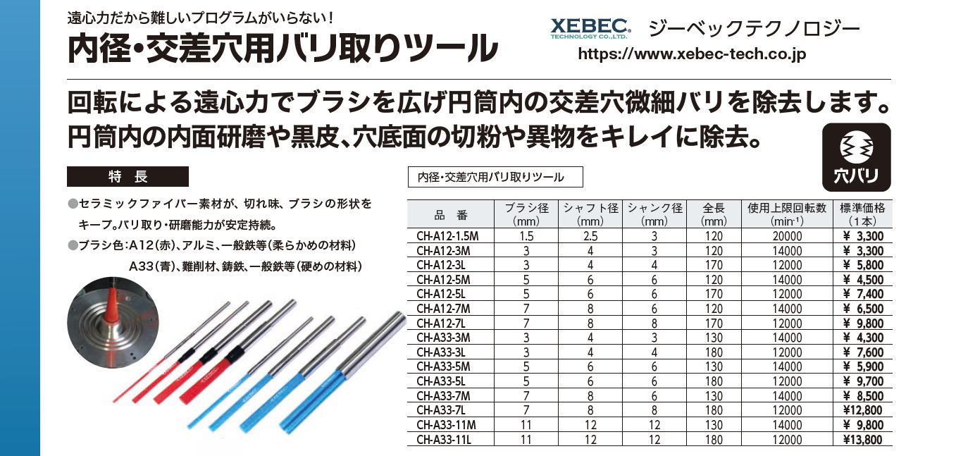 ジーベックテクノロジー XEBEC 裏バリカッター＆パス / 内径・交差穴用