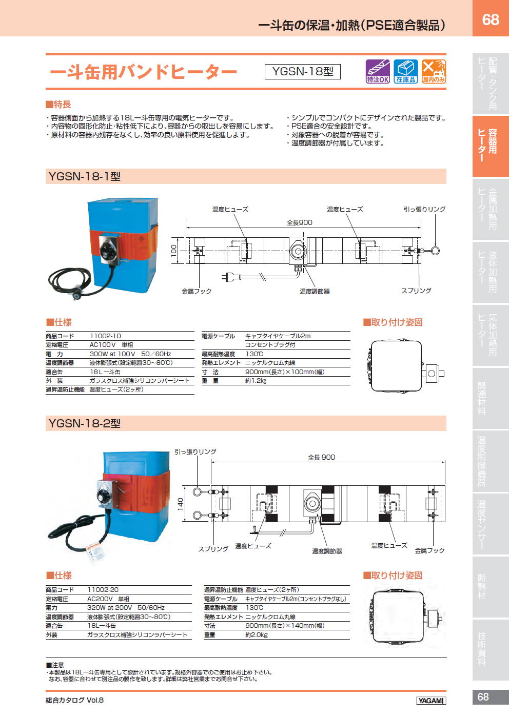 株式会社ヤガミ　一斗缶の保温・加熱（PSE適合製品）　一斗缶用バンドヒーター　YGSN-18型