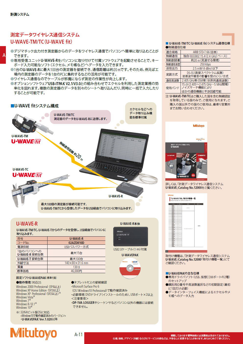 ミツトヨ Mitutoyo　測定データワイヤレス通信システム　U-WAVE-TM/TC（U-WAVE fit）
