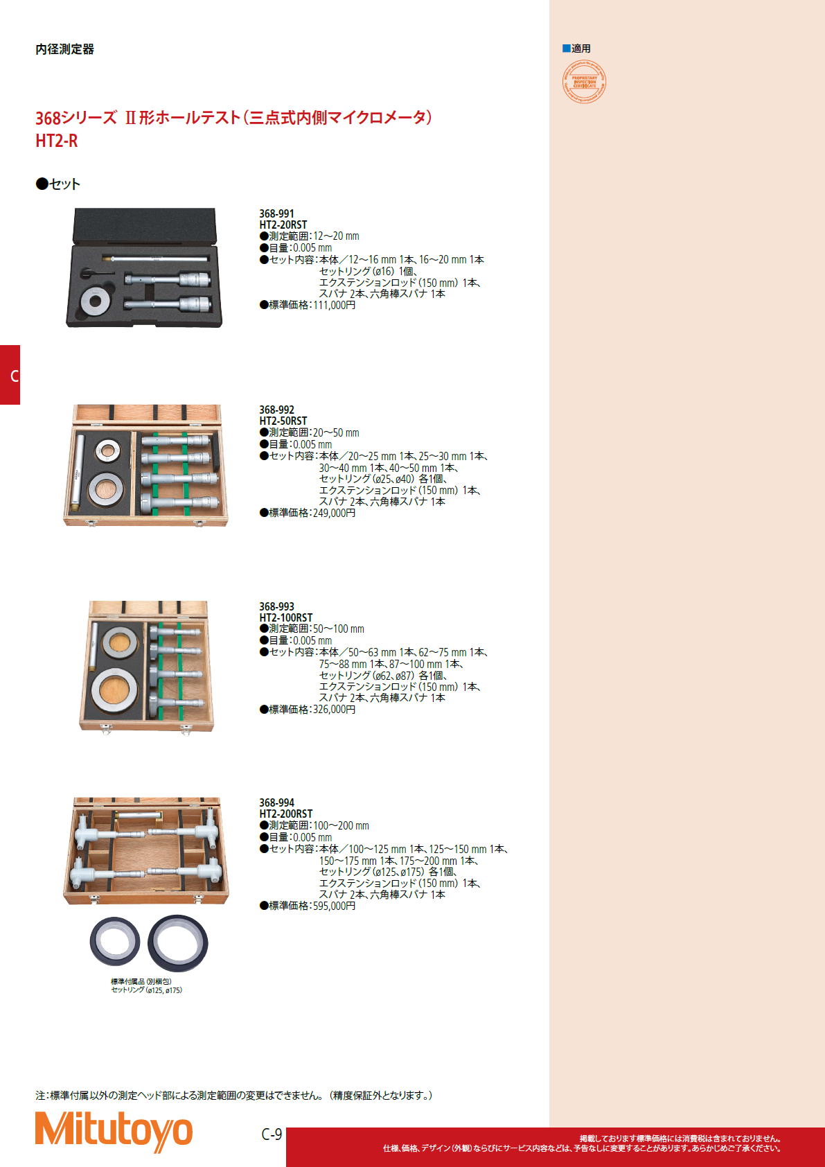ミツトヨ Mitutoyo　368シリーズ Ⅱ形ホールテスト（三点式内側マイクロメータ） HT2-R