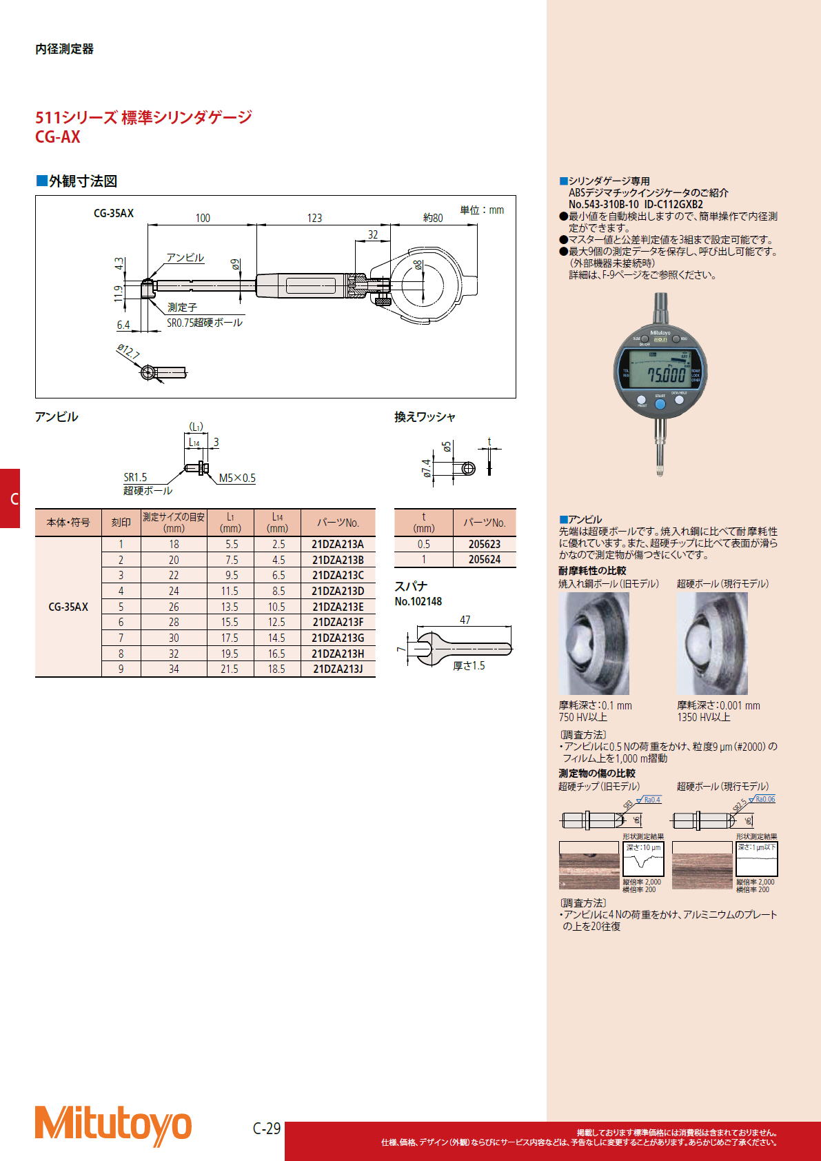 ミツトヨ Mitutoyo　511シリーズ 標準シリンダゲージ　CG-AX