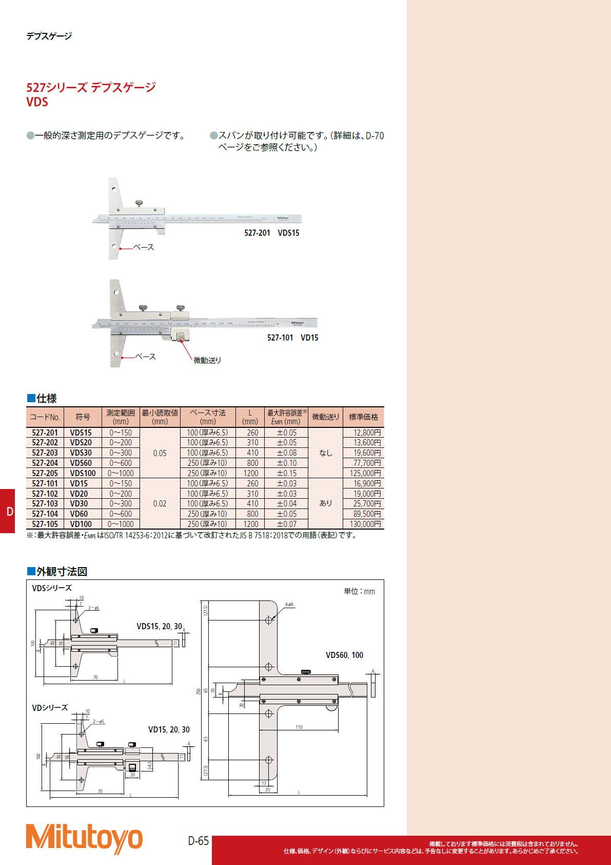 ミツトヨ　Mitutoyo　527シリーズ デプスゲージ VDS