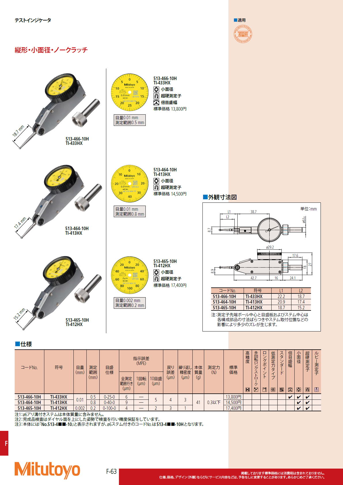 ミツトヨ　Mitutoyo　513シリーズ テストインジケータ（てこ式ダイヤルゲージ）TI