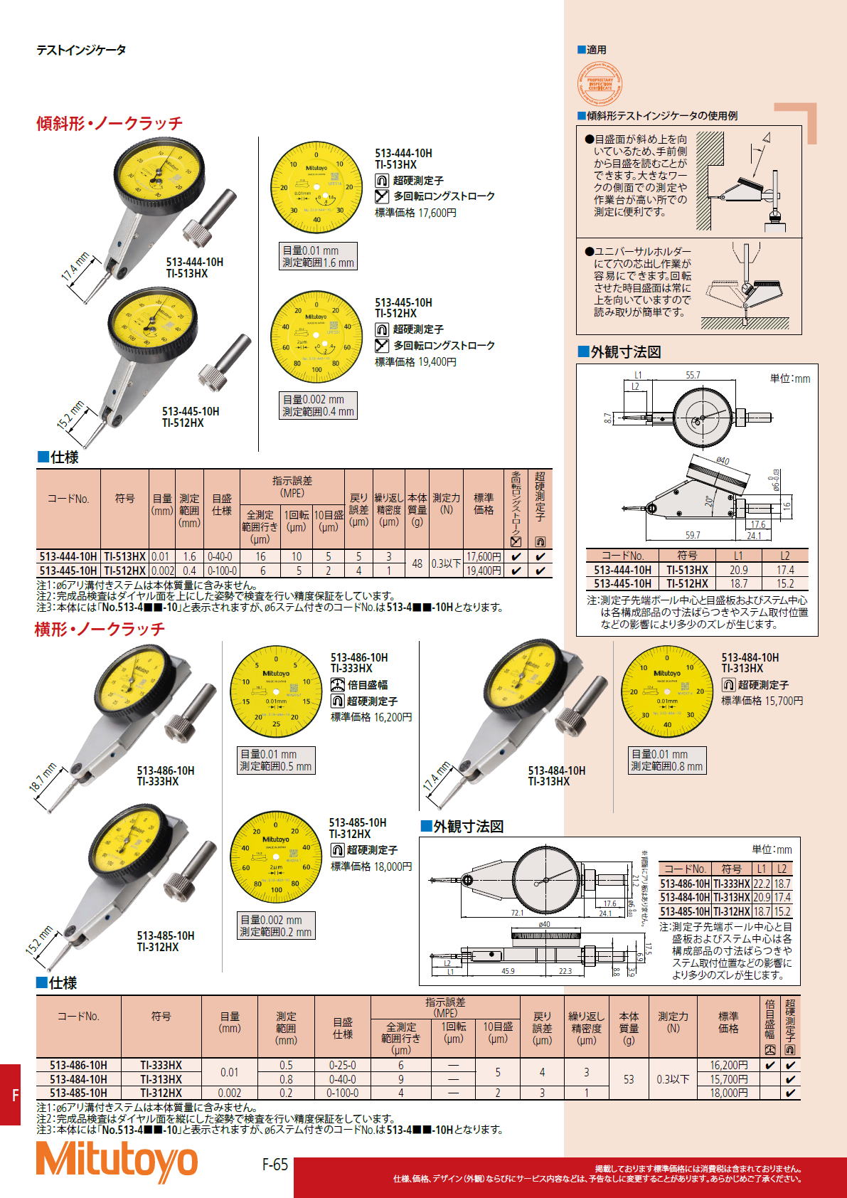 ミツトヨ　Mitutoyo　513シリーズ テストインジケータ（てこ式ダイヤルゲージ）TI