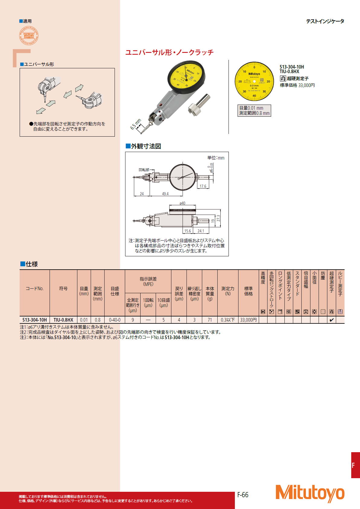 ミツトヨ　Mitutoyo　513シリーズ テストインジケータ（てこ式ダイヤルゲージ）TI