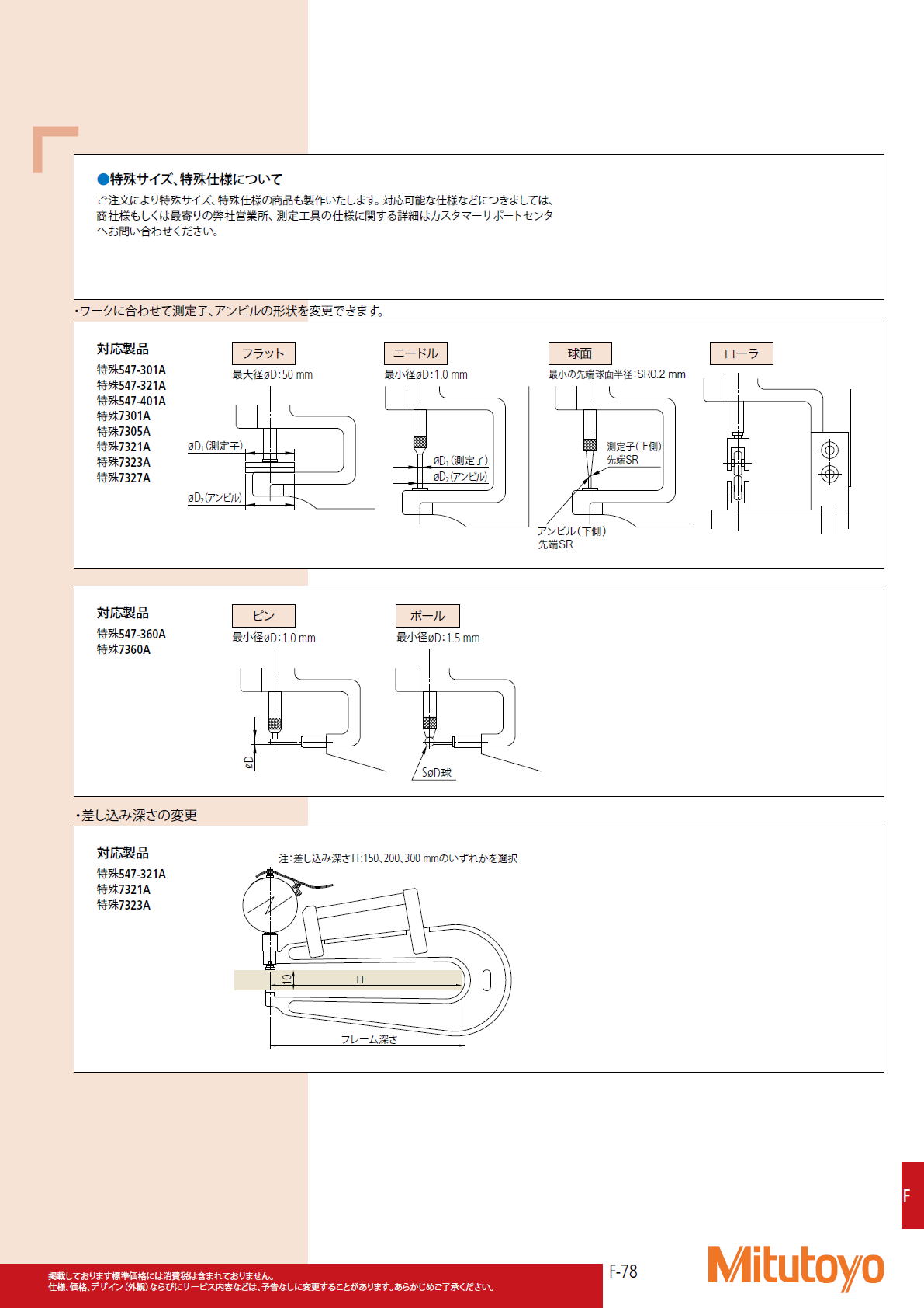ミツトヨ　Mitutoyo　7・547シリーズ　シックネスゲージ　レンズメータ　パイプゲージ　ブレードシックネス　特殊サイズ　特殊仕様