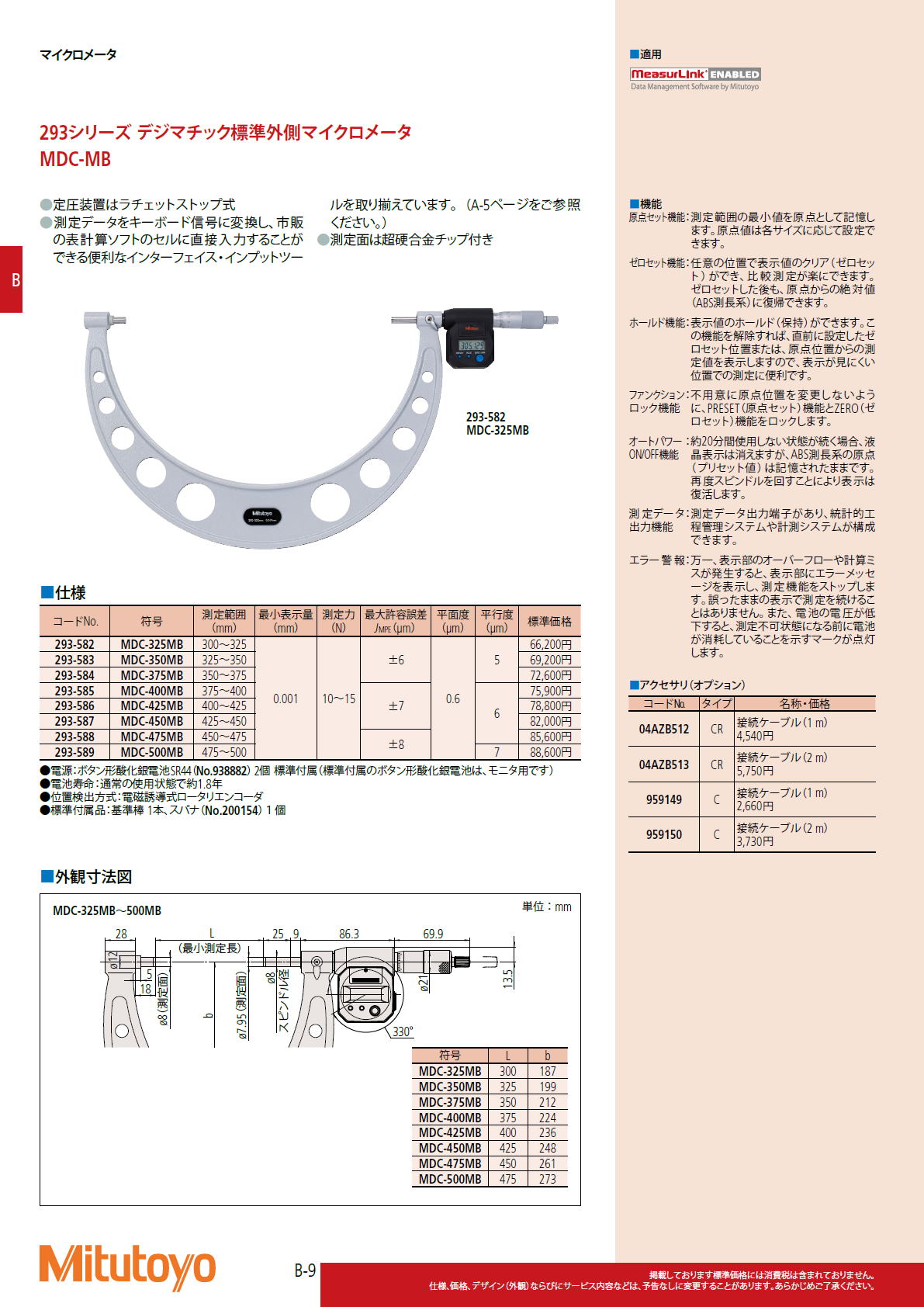 ミツトヨ Mitutoyo　293シリーズ デジマチック標準外側マイクロメータ　MDC-MB