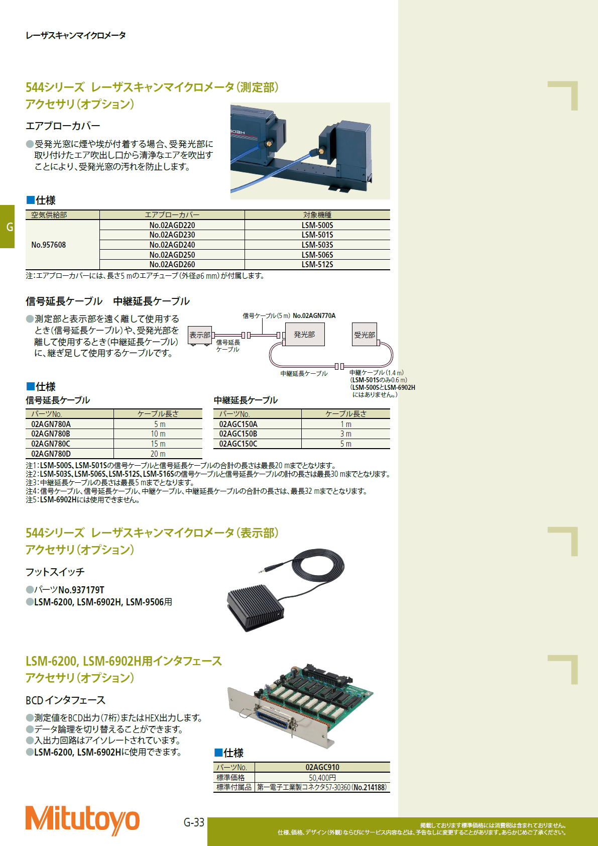 ミツトヨ　Mitutoyo　544シリーズ レーザスキャンマイクロメータ（組み込み操作表示部）LSM-5200 / 544シリーズ レーザスキャンマイクロメータ（多機能操作表示部）LSM-6200　オプション