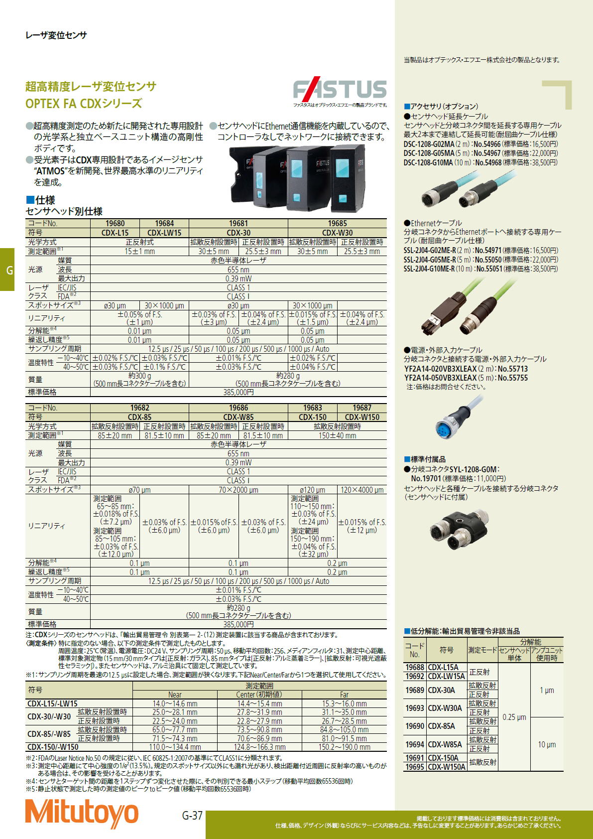 ミツトヨ　Mitutoyo　超高精度レーザ変位センサ　OPTEX FA CDXシリーズ