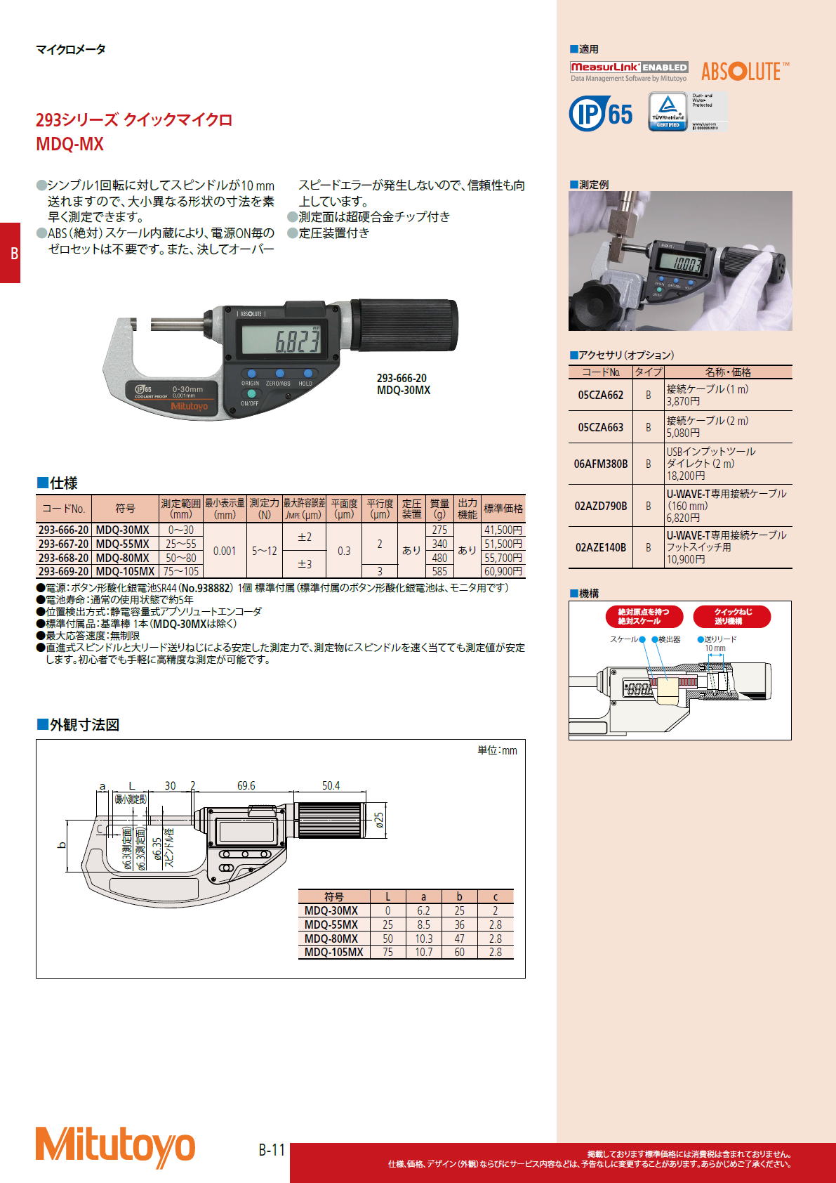 ミツトヨ Mitutoyo　293シリーズ クイックマイクロ　MDQ-MX