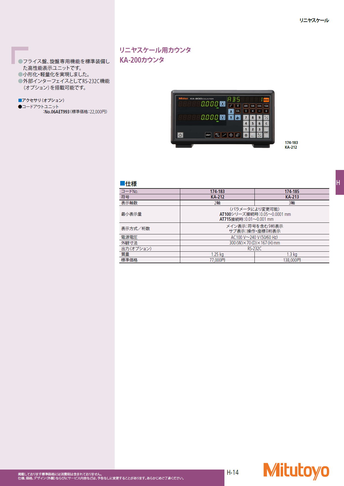 ミツトヨ　Mitutoyo　リニヤスケール用カウンタ KA-200カウンタ