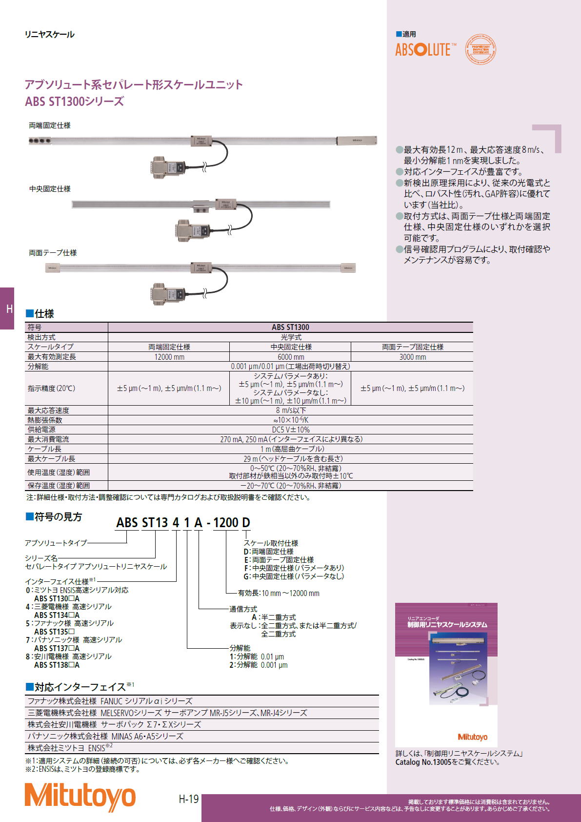 ミツトヨ　Mitutoyo　アブソリュート系セパレート形スケールユニット ABS ST1300シリーズ