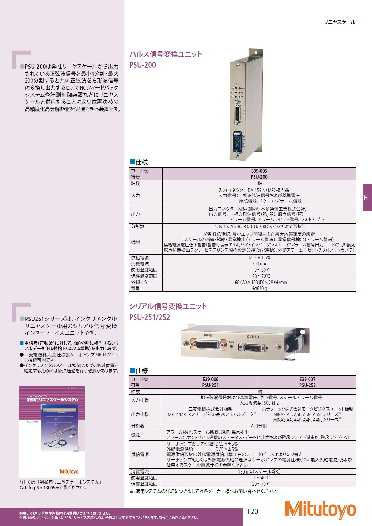 ミツトヨ　Mitutoyo　パルス信号変換ユニットPSU-200　/　シリアル信号変換ユニット　PSU-251/252