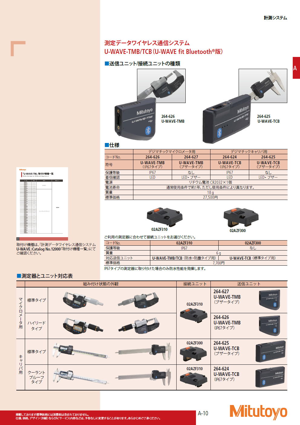 ミツトヨ　測定データワイヤレス通信システム　U-WAVE-TMB/TCB（U-WAVE fit Bluetooth版）