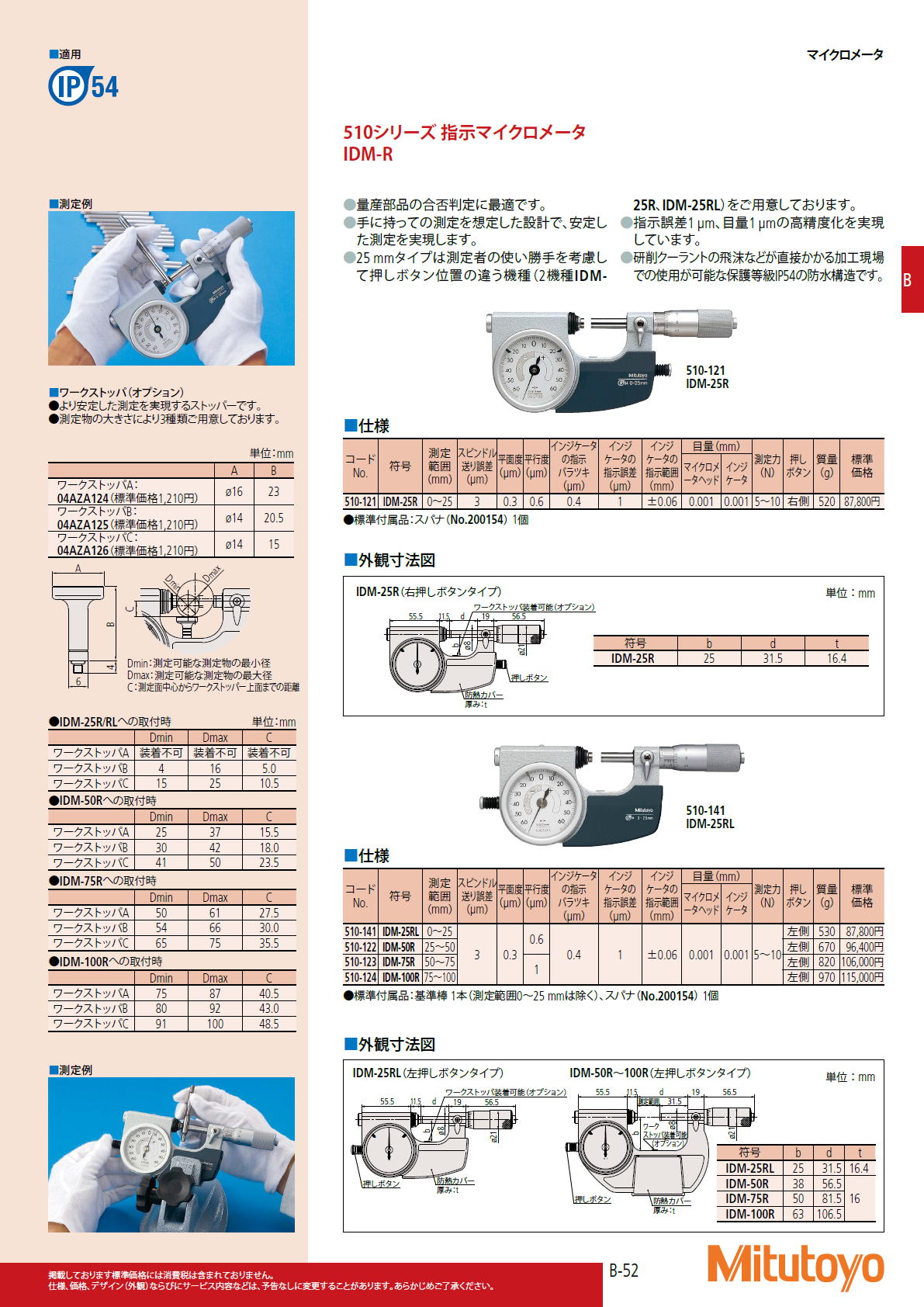 ミツトヨ Mitutoyo　510シリーズ 指示マイクロメータ　IDM-R