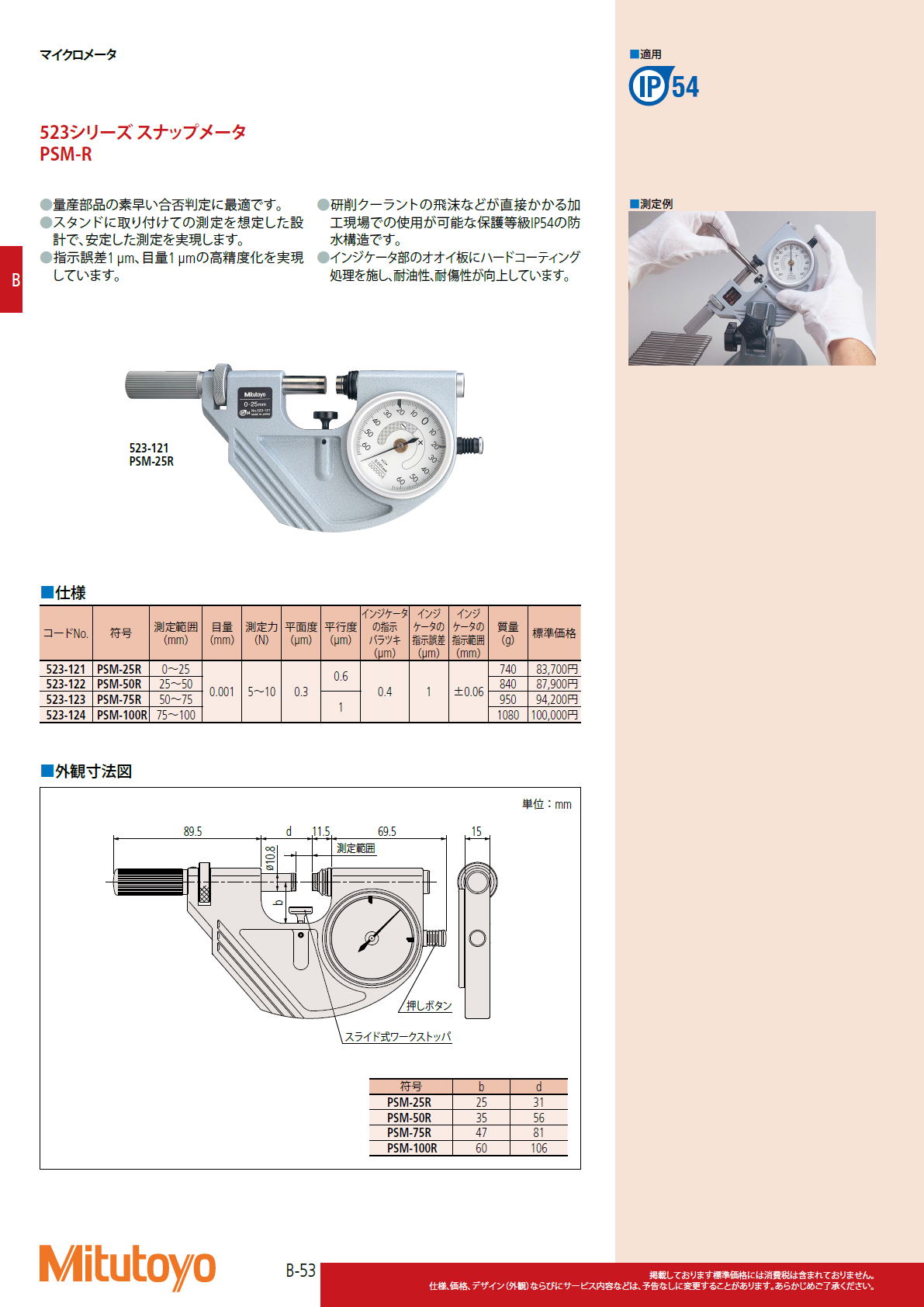 ミツトヨ Mitutoyo　523シリーズ スナップメータ　PSM-R