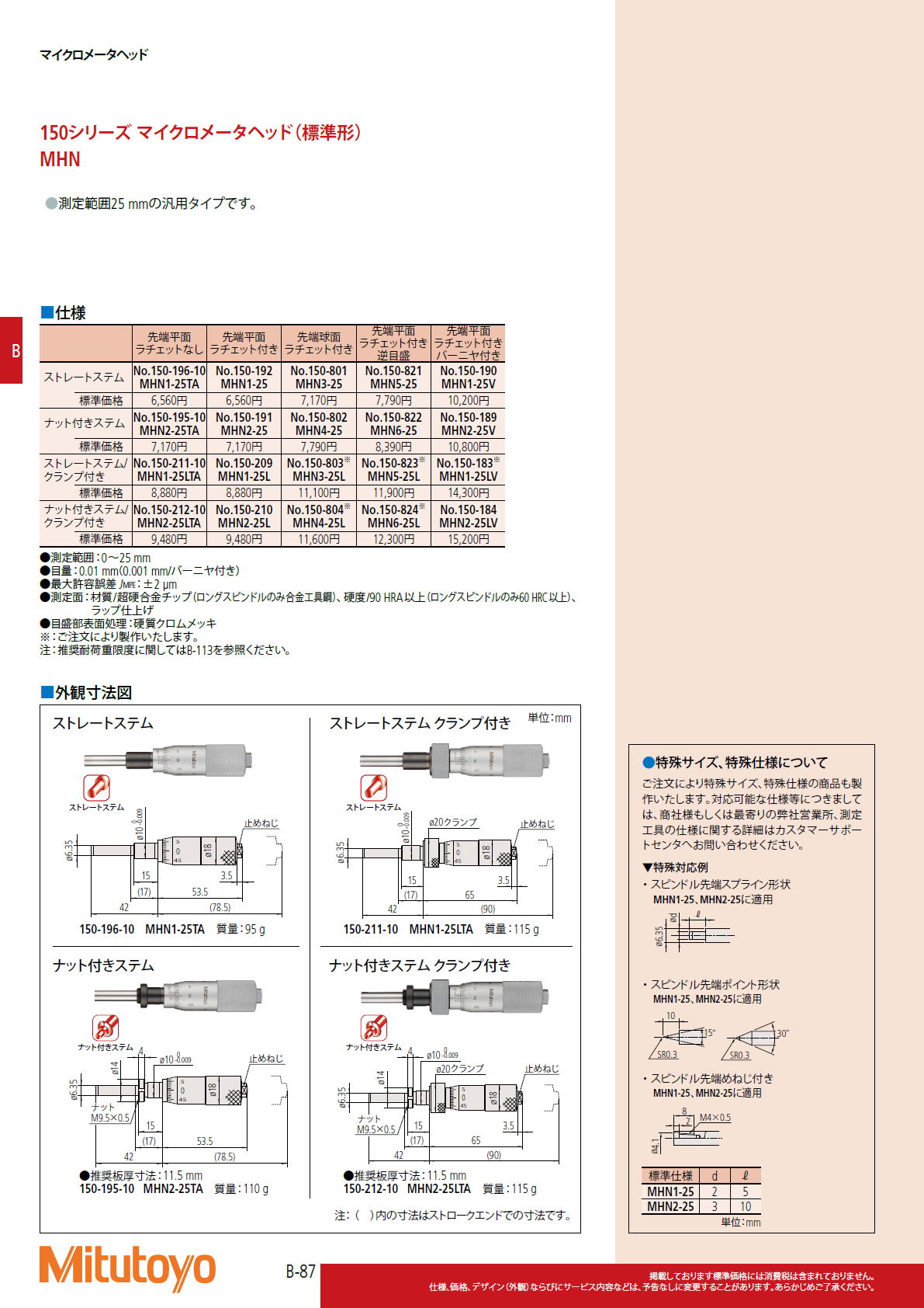 ミツトヨ Mitutoyo　149シリーズ マイクロメータヘッド（標準形） MHM-A