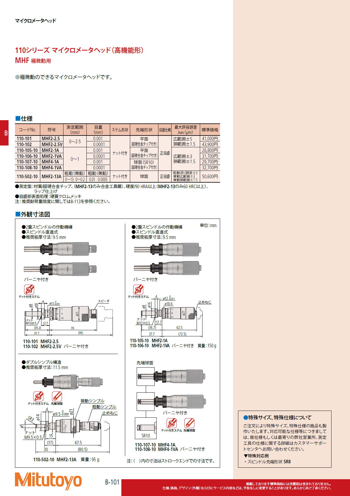 ミツトヨ Mitutoyo　110シリーズ マイクロメータヘッド（高機能形）MHF 極微動用