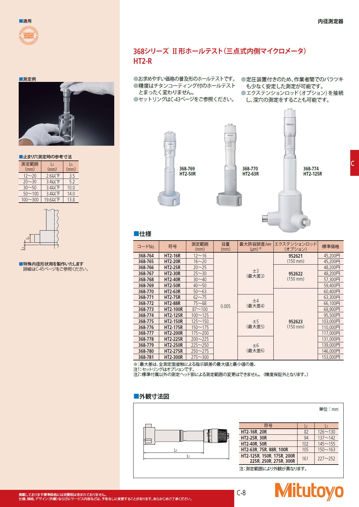 ミツトヨ Mitutoyo　368シリーズ Ⅱ形ホールテスト（三点式内側マイクロメータ） HT2-R