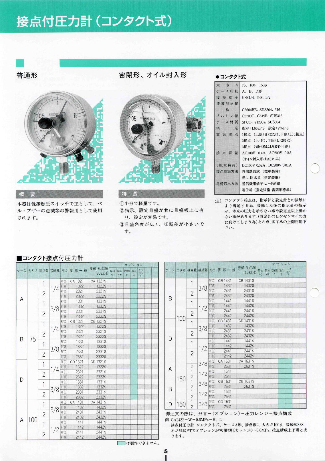 株式会社西野製作所　接点付圧力計（コンタクト式）　Pressure gauge with contacts (contact type)